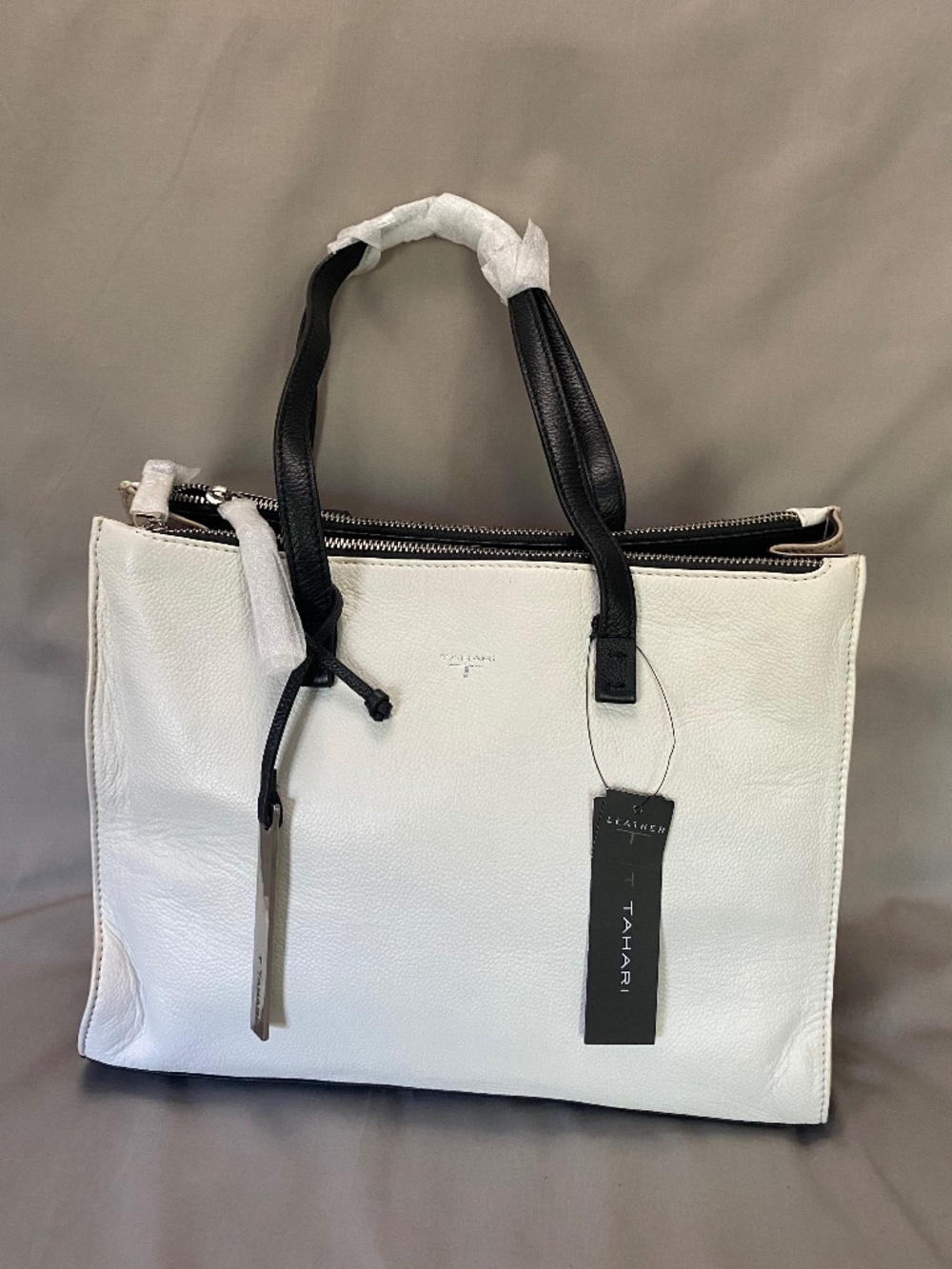T Tahari Melrose Shopper Leather Tote Bag, color Pearl White (NWT)